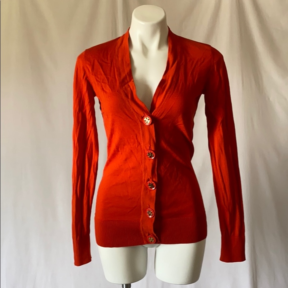 Tory Burch 100% cotton orange cardigan.
